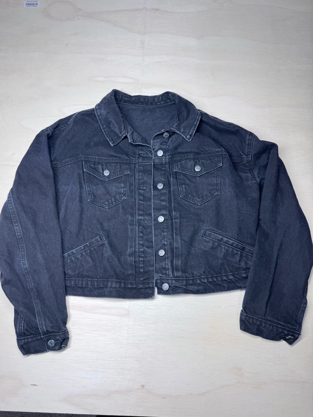 Old Navy Black Cropped Denim Jacket Large Washed Jean Trucker